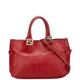 フェンディ ロゴ ショルダーバッグ ハンドバッグ 2WAY レッド レザー レディース FENDI 【中古】